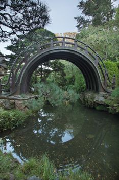 Wooden Bridge at Japanese Garden in San Francisco Golden Gate Park