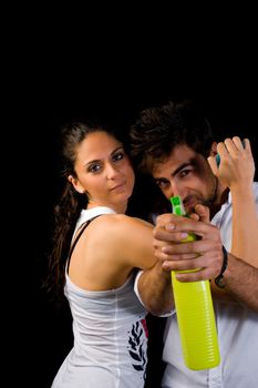 Couple in a good mood preparing to share housework