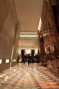  An modern hotel lobby with a marble floor