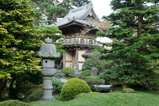 Stone Lantern by Japanese Tea Garden Entrance in San Francisco