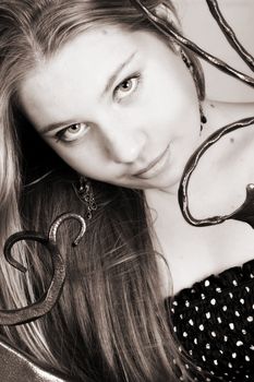 Close up of beautiful blonde teenage female