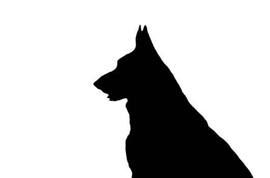 A black silhouette of a German Shepherd with its mouth open