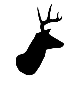A profile of a whitetail deer buck silhouette isolated on white.