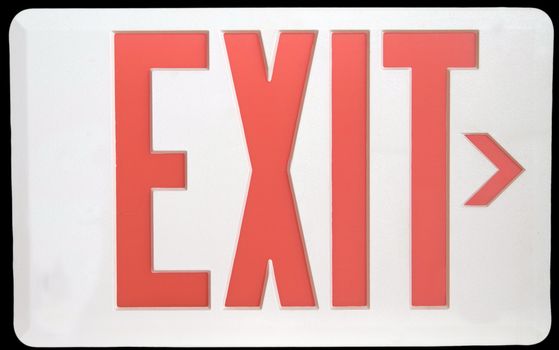 A White and Red Exit Sign Isolated on Black