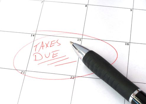 April 15th Tax Due Date Circled on a Calendar with a pen