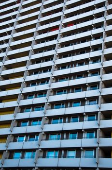 View on balconies of huge apartment building from the 70ths