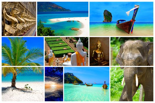 Collage of pictures from the beauty of Thailand