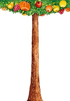 illustration of fantasy tree with different fruits