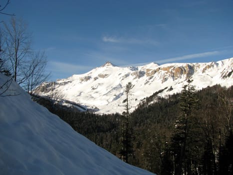 The main Caucasian ridge; rocks; a relief; a landscape; a hill; a panorama