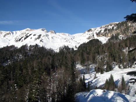 The main Caucasian ridge; rocks; a relief; a landscape; a hill; a panorama