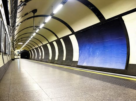 subway tube underground platform station in London