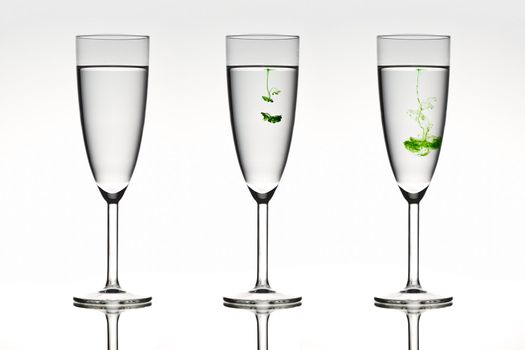 Three beautiful glasses depicting diffusion in action.