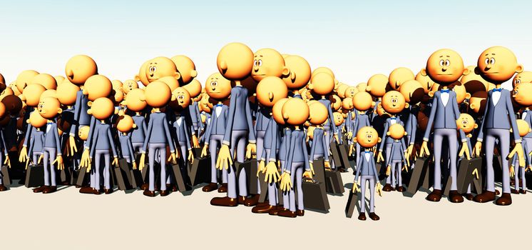A massive group of identical but differently sized businessmen. 
