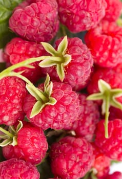 close-up ripe raspberries, selected focus