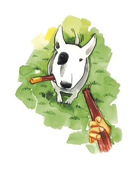 illustration of Bull terrier with stick