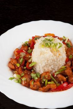 Pork meat and vegetables and pineapple with japanese rice