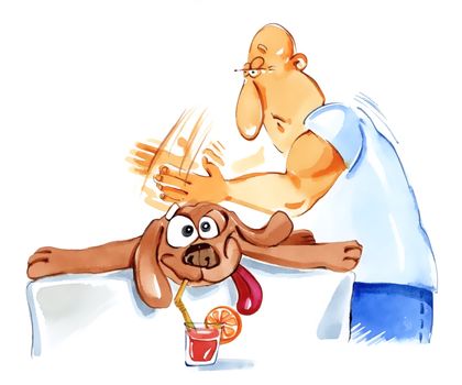 humorous illustration of dog in spa on massage