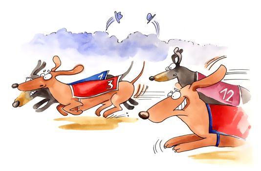 humorous illustration of dachshund dogs race