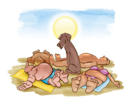 humorous illustration of dog on the beach