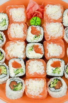 Top view of closeup japanese sushi set