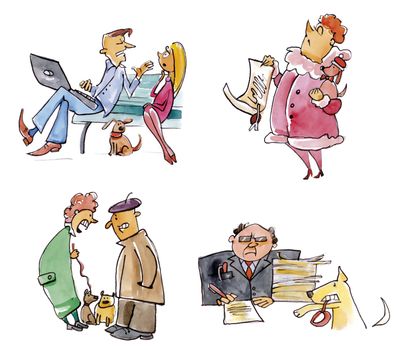 humorous illustration of different dog owners