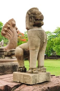 Statue of Lion at Phimai Stone Castle, Thailand
