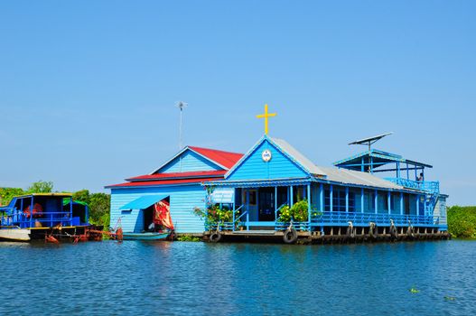 Church boat at Tonle sap, Khmer, Cambodia
