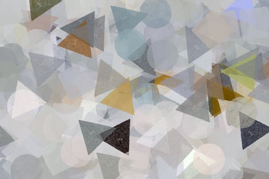 Geometric shapes illustration. Brush paint background pattern.