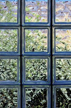 Transparent glass brick wall texture. Abstract architecture background.
