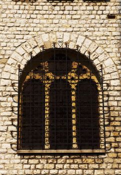 Decorated Closed Window of Old Building in France