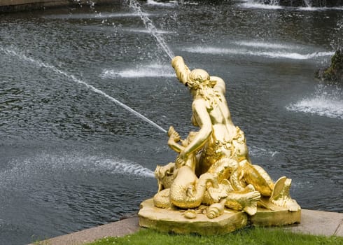 Sculpture of fountain in park "Petergof", St.Petersburg, Russia