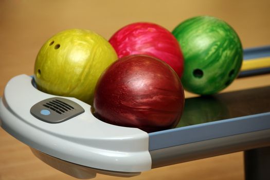 Four color bowling balls of different color