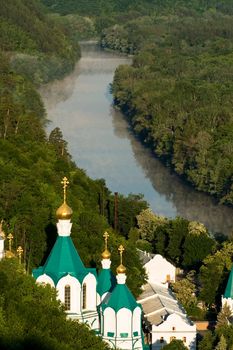 Top view on a monastery at the river