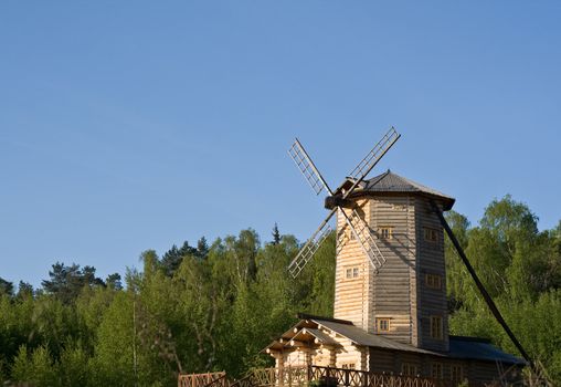 The windmill shined by the morning sun