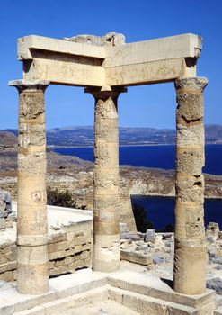 The Acropolis in Lindos greece looking out over the bay