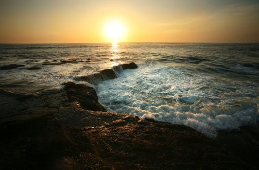 Coastline Indian ocean on sunset