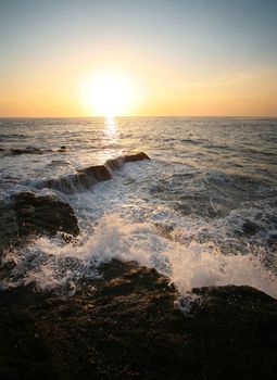 Coastline Indian ocean on sunset