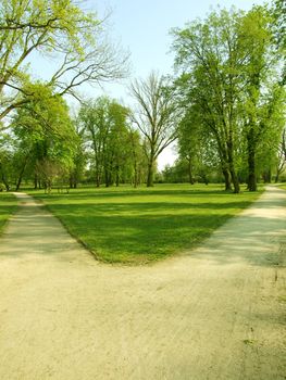 a crossroads in a park 