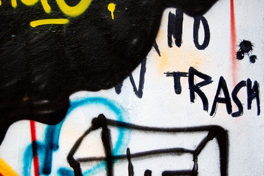 No trash graffiti street art detail. Youth culture abstract background.
