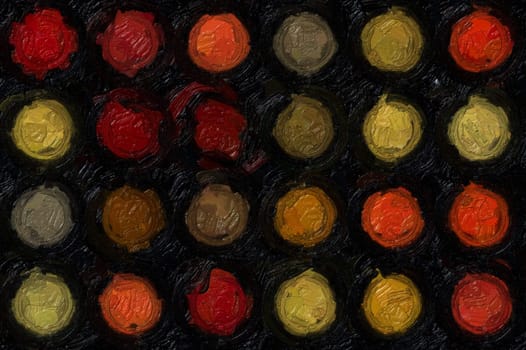 Abstract circles pattern illustration. Rough oil paint texture.