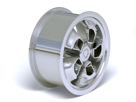 One chromed rim with cutting branchs on a white background