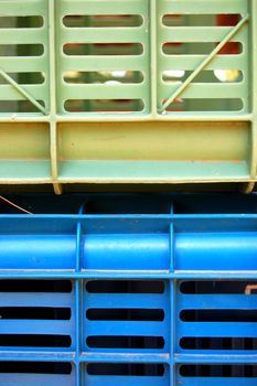 Plastic crates. Fruit packing container background detail.