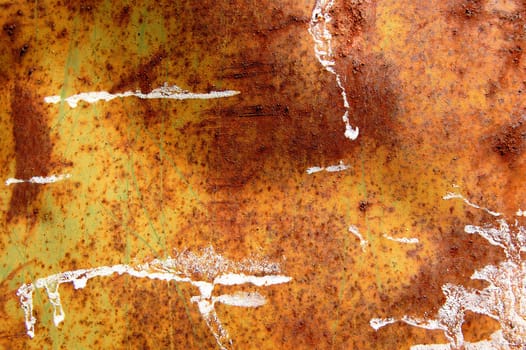 Rusty metal barrel texture detail. Scratched paint and rust. Abstract background.