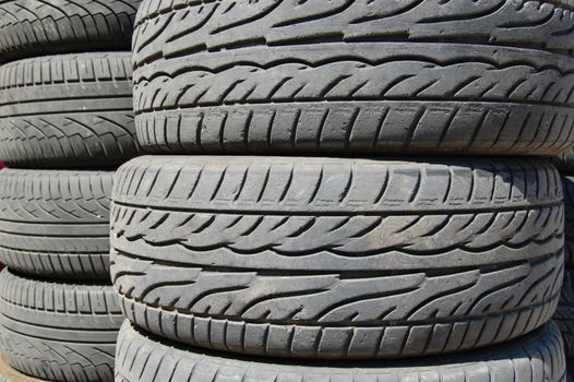 Stacks of rubber tyres.