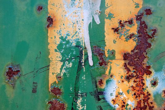 Metal surface texture background with rust and dripping paint.