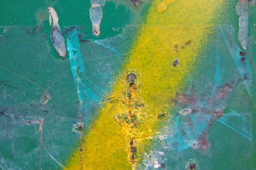 Metal surface texture background with rust and spray paint.