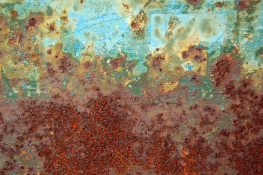 Faded letters on rusty surface. Metal texture background.