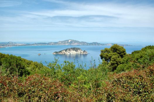 The protected national sea park of Laganas in Keri and Marathonisi island where the caretta caretta sea turtle lays its eggs. Zakynthos, Greece.