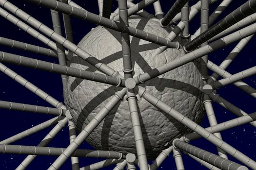 Sphere and tubes futuristic illustration. Computer generated geometric background.