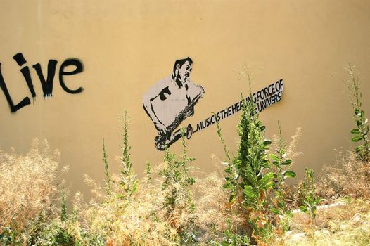 Music is the healing force of the universe. Urban street art.
